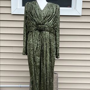 IEENA for Mac Duggal
Sequined Long-Sleeve Thigh-Slit Gown size 16